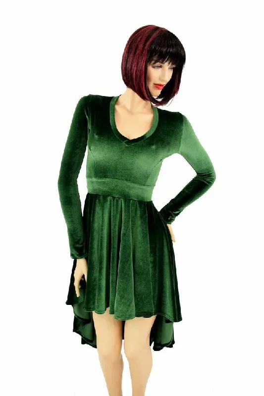 Green Velvet Hi Lo Skater Dress