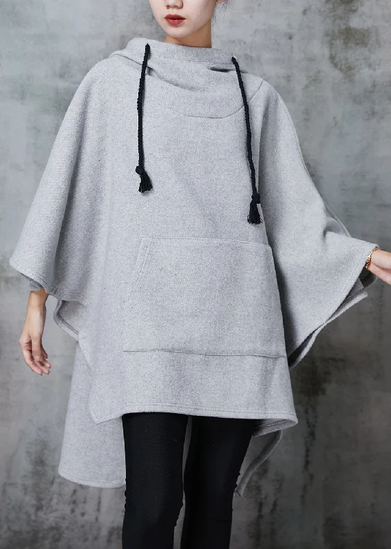 Grey Oversized Cotton Sweatshirts Dress Hooded Batwing Sleeve Hoodie Dress Longline Feminine Grey Oversized Cotton Sweatshirts Dress Hooded Batwing Sleeve Hoodie Dress Longline Feminine