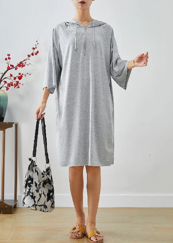 Handmade Grey Hooded Oversized Cotton Sweatshirt Dress Summer Hoodie with Cuffed Sleeves Snug Secure Handmade Grey Hooded Oversized Cotton Sweatshirt Dress Summer Hoodie with Cuffed Sleeves Snug Secure