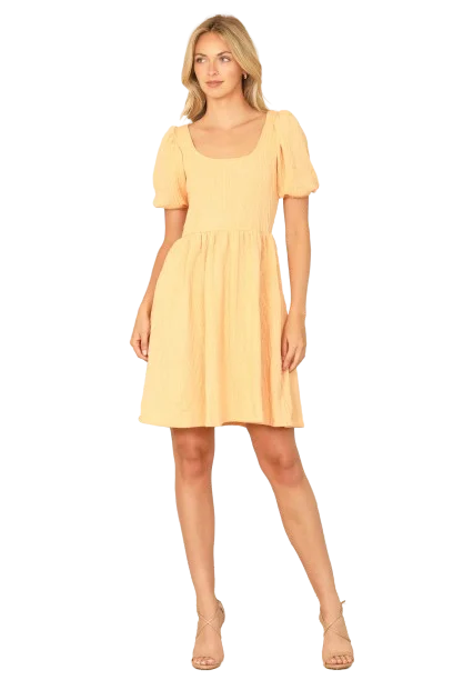 Honey Mustard Scoop Neck Ribbon Back Textured Solid Dress -  Pack of 6