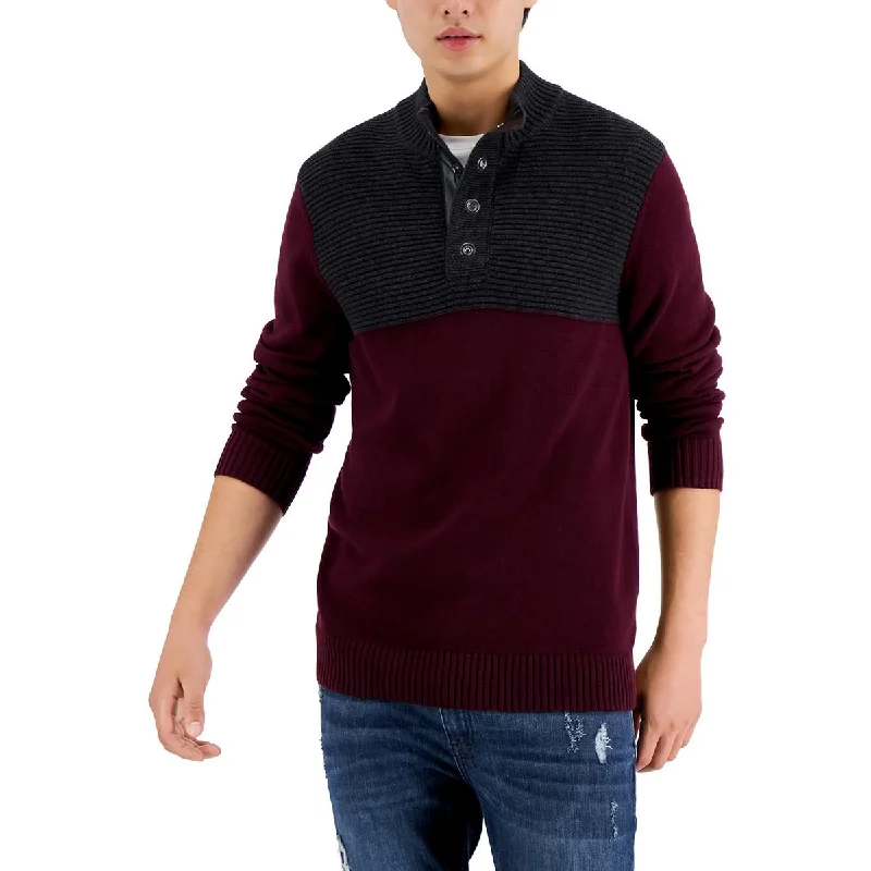 INC Mens Mock Neck Colorblock Pullover Sweater Ruffled Neck Pullover