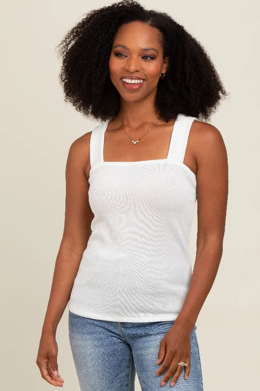 Ivory Ribbed Square Neck Tank Top lightweight tank top