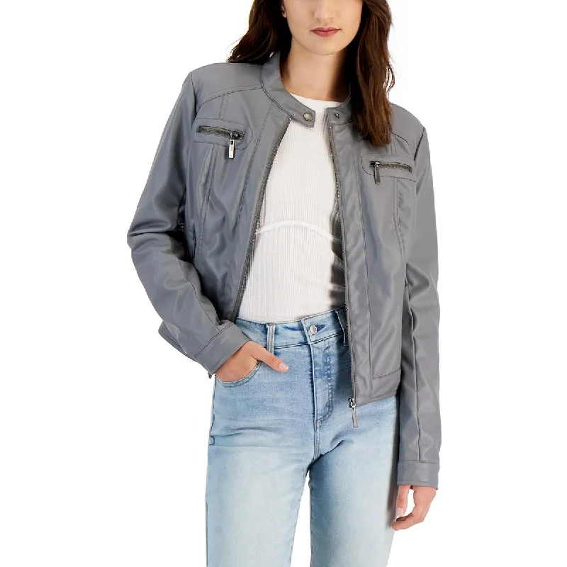 JouJou Womens Juniors Vegan Faux Leather Motorcycle Jacket Welt Pockets Slit Pockets Flap Pockets JouJou Womens Juniors Vegan Faux Leather Motorcycle Jacket Welt Pockets Slit Pockets Flap Pockets