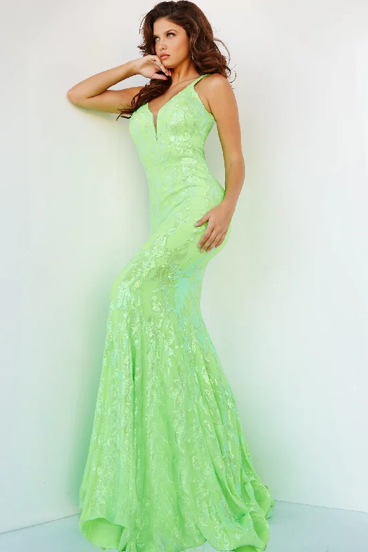 Jovani 3263 Prom Dress Long Fitted Mermaid Sequin Pageant Gown V Back