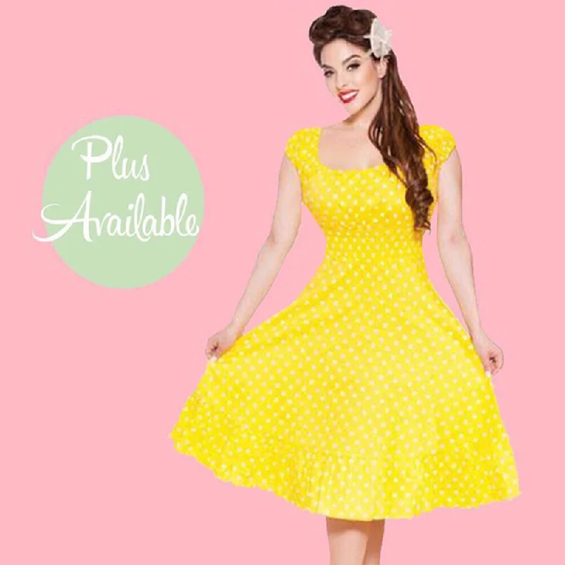 Kinny & Howie 1940's Peasant Cut Polka Dot Dress in Canary