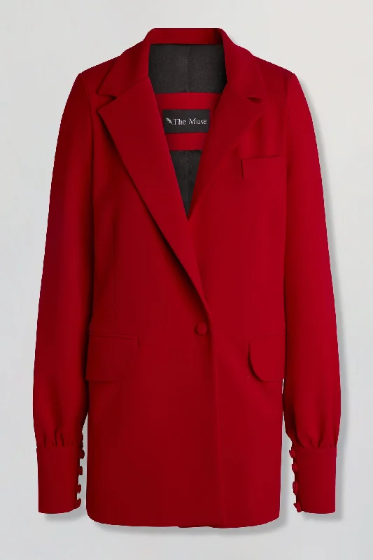 Lantern sleeve crepe blazer in red Women's Trendy Blazer