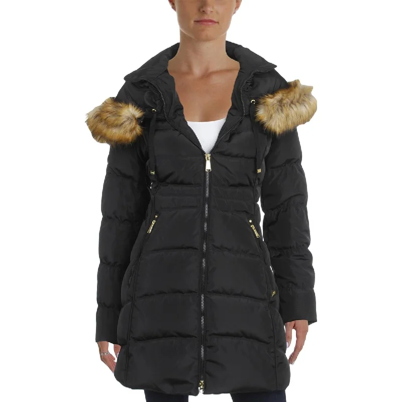 Laundry by Shelli Segal Womens Outerwear Faux Trim Puffer Jacket Jacket Blazer Coat