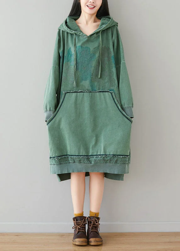 Light Green Sweatshirt dresses Hooded drawstring pockets Spring Hoodie with High-Low Hem Asymmetrical Trendy Light Green Sweatshirt dresses Hooded drawstring pockets Spring Hoodie with High-Low Hem Asymmetrical Trendy