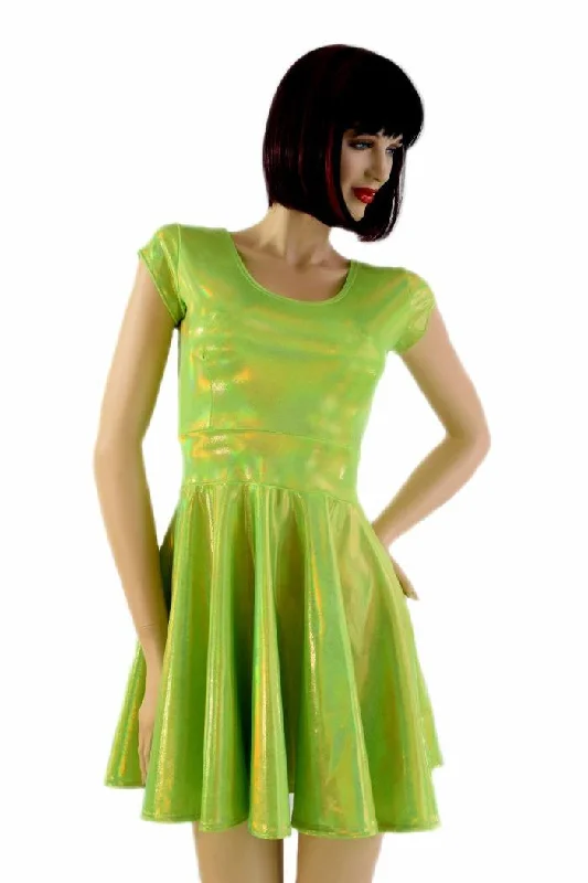 Lime Holographic Skater Dress