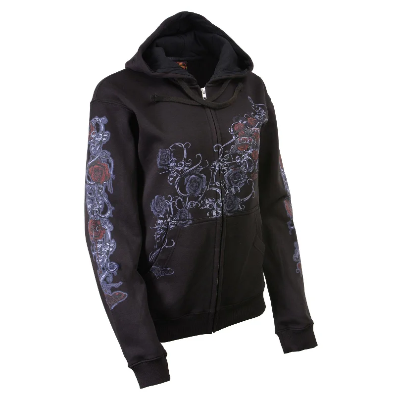 Milwaukee Leather MPLH228000 Women's Black Hoodie Sweatshirt with Live, Love, Ride and Roses Artwork Print Hoodie with Bell Sleeves Flared Feminine Milwaukee Leather MPLH228000 Women's Black Hoodie Sweatshirt with Live, Love, Ride and Roses Artwork Print Hoodie with Bell Sleeves Flared Feminine