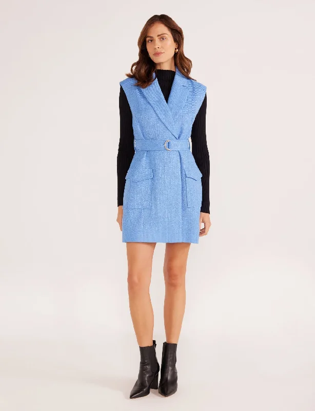 Minkpink - Lucy Belted Blazer Mini Dress in Light Blue Women's Adventure Blazer
