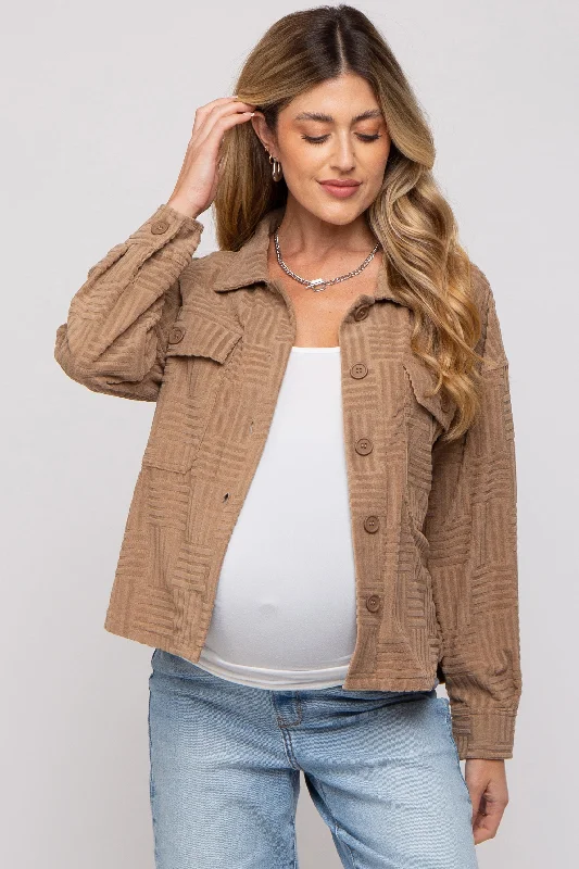 Mocha Velvet Textured Maternity Shirt Jacket Wool Jacket Cashmere Jacket Tweed Jacket