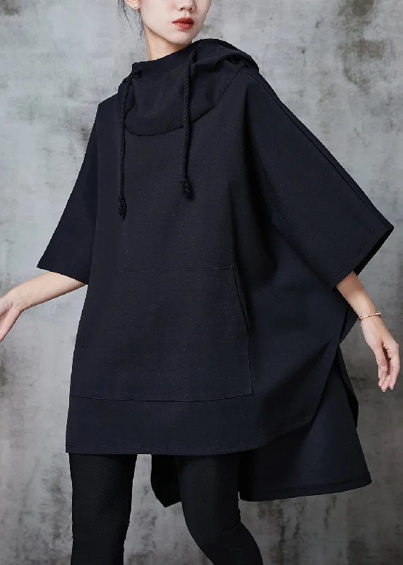 Modern Black Hooded Drawstring Cotton Loose Sweatshirts Dress Spring Hooded Sweatshirt Casual Wear Street Style Modern Black Hooded Drawstring Cotton Loose Sweatshirts Dress Spring Hooded Sweatshirt Casual Wear Street Style