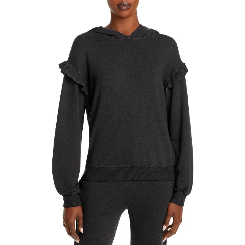 Monrow Womens Ruffled Comfy Hoodie Hoodie with Drop Shoulder Relaxed Streetwear
