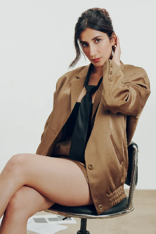 Satin Copper Brown Blazer Jacket Knit Jacket Woven Jacket Fleece Jacket