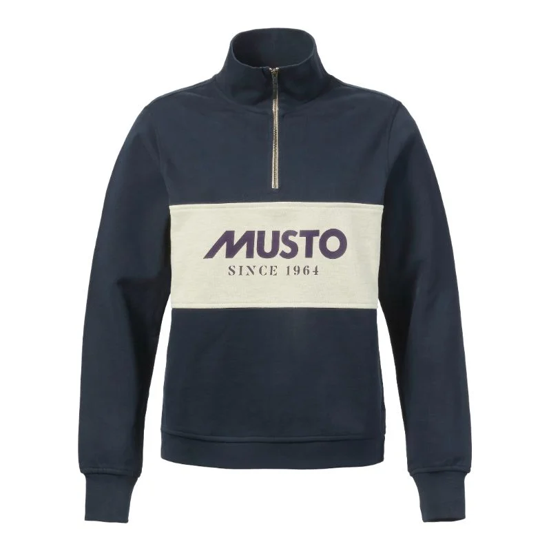 Musto Classic 1/2 Zip Ladies Sweatshirt - Navy/Oat Hoodie with Contrast Stitching Detailed Premium Musto Classic 1/2 Zip Ladies Sweatshirt - Navy/Oat Hoodie with Contrast Stitching Detailed Premium