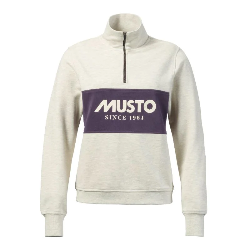 Musto Classic 1/2 Zip Ladies Sweatshirt - Oat Marl Hoodie with Monochrome Minimalist Simple Musto Classic 1/2 Zip Ladies Sweatshirt - Oat Marl Hoodie with Monochrome Minimalist Simple