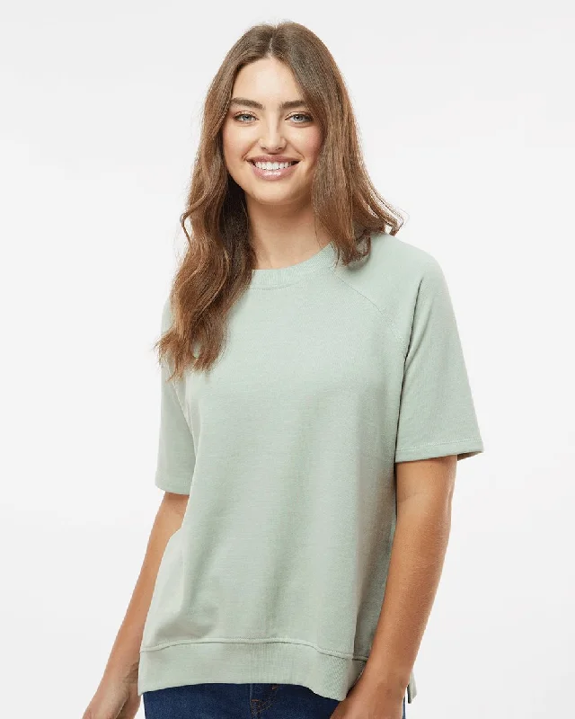 MV Sport Women's French Terry Short Sleeve Crewneck Pullover Chunky Knit Pullover