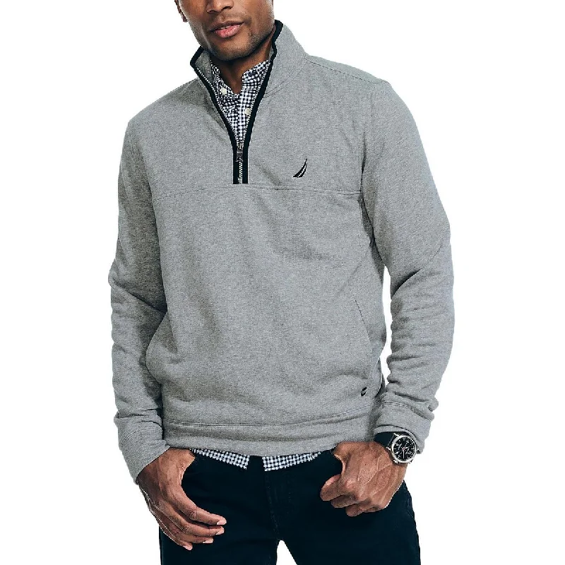 Nautica Mens Fleece Long Sleeves 3/4 Zip Pullover Asymmetrical Hem Sweater