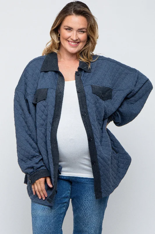 Navy Blue Colorblock Quilted Maternity Plus Shirt Jacket Fitted Jacket Loose Jacket Oversized Jacket Navy Blue Colorblock Quilted Maternity Plus Shirt Jacket Fitted Jacket Loose Jacket Oversized Jacket
