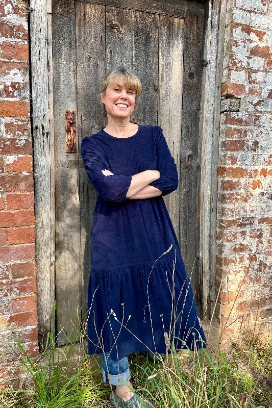 Mill Town Dress in Navy Corduroy