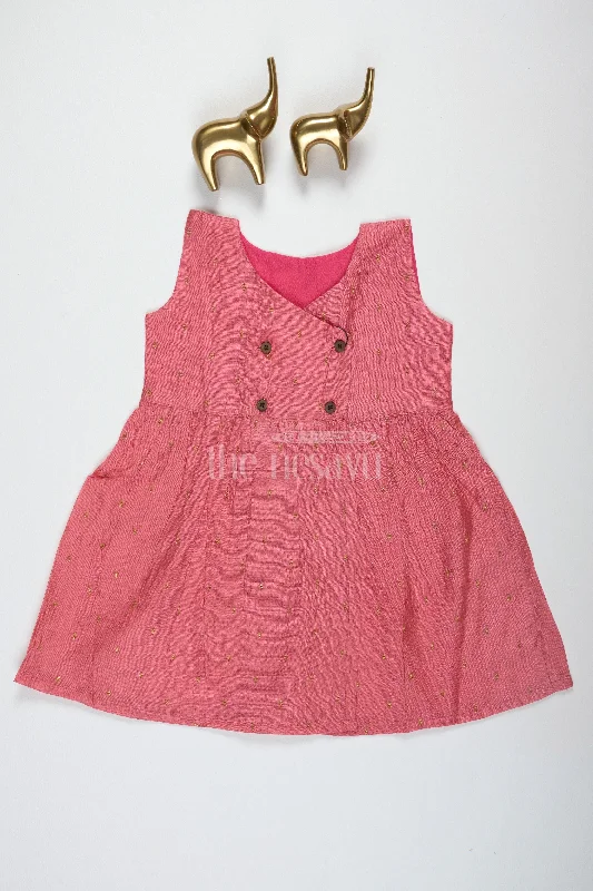 Chanderi Infant Frocks Onion Pink Viscose Silk Dress with Overlap Neckline