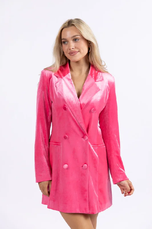 Never Bothered Me Pink Blazer Style Velvet Dress Women's Luxurious Jacket