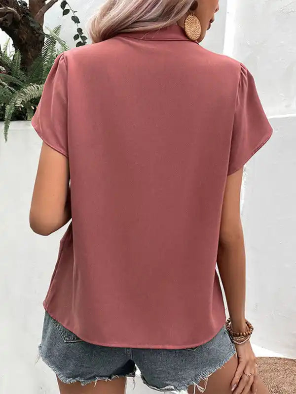 New fashion women’s pullover v-neck red shirt Tapered Sleeve Pullover