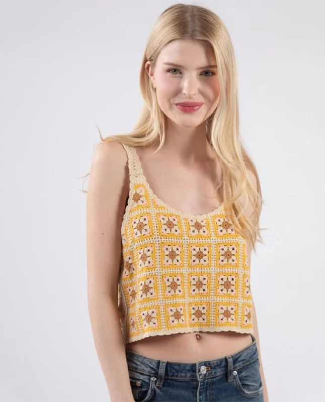 Crochet Floral U-Neck Tank Top low neck tank