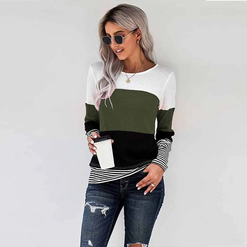 FZ Women's pullover stitching long-sleeved Tee Wide Sleeve Pullover