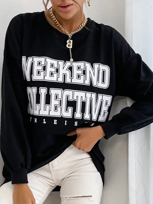 New Round Neck Long Sleeve Pullover Letter Sweatshirt Hoodie with Hem Patch Decorative Personalized New Round Neck Long Sleeve Pullover Letter Sweatshirt Hoodie with Hem Patch Decorative Personalized