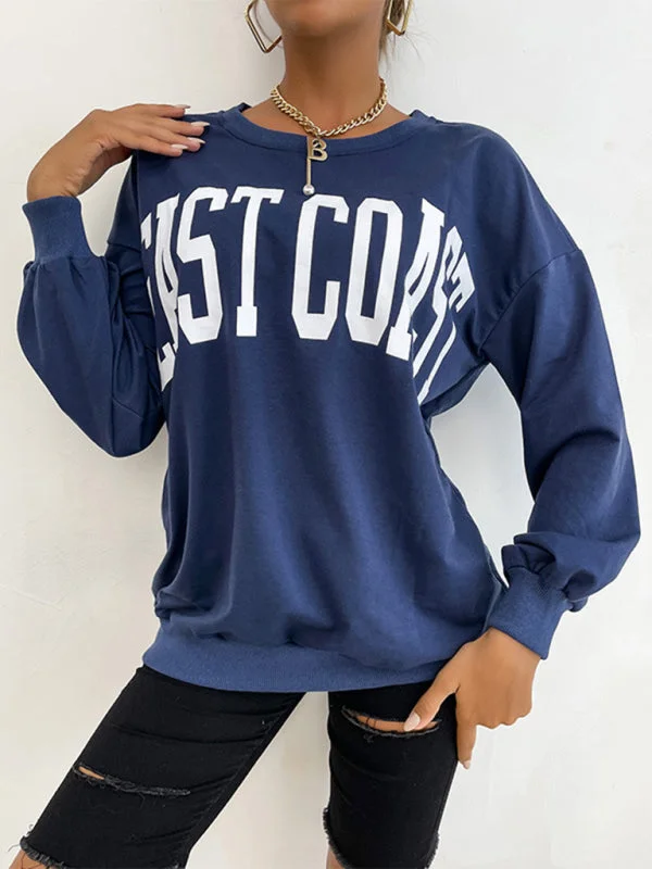 New Round Neck Long Sleeve Pullover Letter Sweatshirt Hoodie with Ribbed Hem Stretchable Secure New Round Neck Long Sleeve Pullover Letter Sweatshirt Hoodie with Ribbed Hem Stretchable Secure