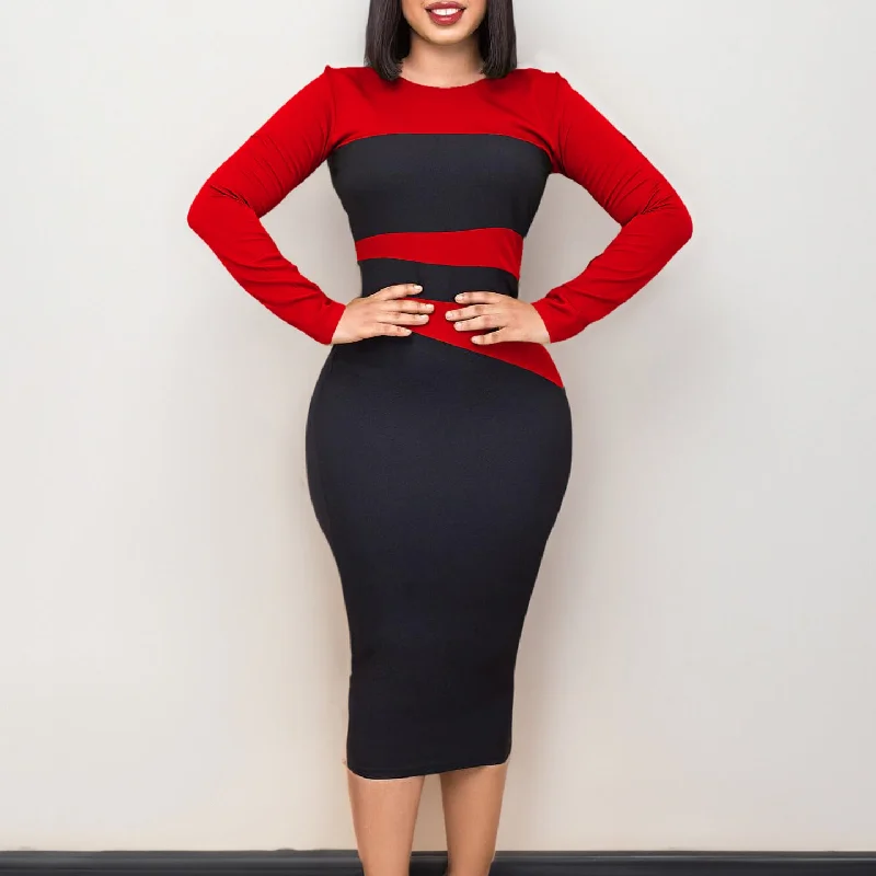 NiDELL D397 European and American Women's Clothing . New Fashion Elegant Ol Ol Color Matching Sheath plus Size African Dress
