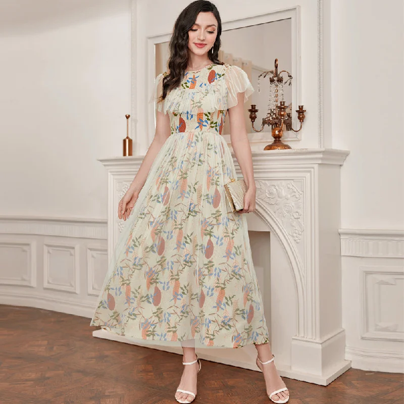 NiDELL FC-23009 Fashionable Elegant European and American Women's Clothing French Stitching Mesh Dress in Stock