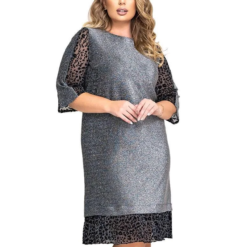 NiDELL . Spring and Summer New European and American Oversized Knit Lace Stitching Amazon Loose Casual Classic Half Sleeve Dress