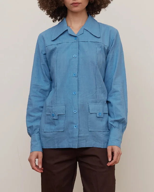 Indian Cotton Shirts Jacket / Blue Front Pockets Side Pockets Patch Pockets