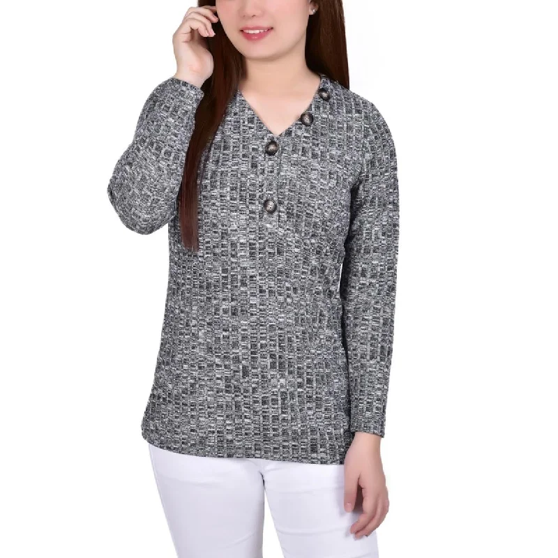 NY Collection Womens Petites Ribbed Pullover Top Turtleneck Warm Pullover