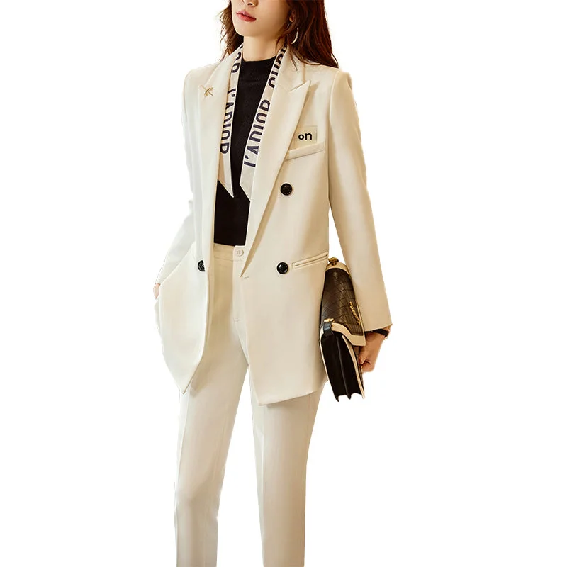 OEM Wholesale 2 Piece Solid Set for Women Business Office Lady Work Wear Single Breasted Clothes Blazer with Trousers Women's Trendy Jacket OEM Wholesale 2 Piece Solid Set for Women Business Office Lady Work Wear Single Breasted Clothes Blazer with Trousers Women's Trendy Jacket