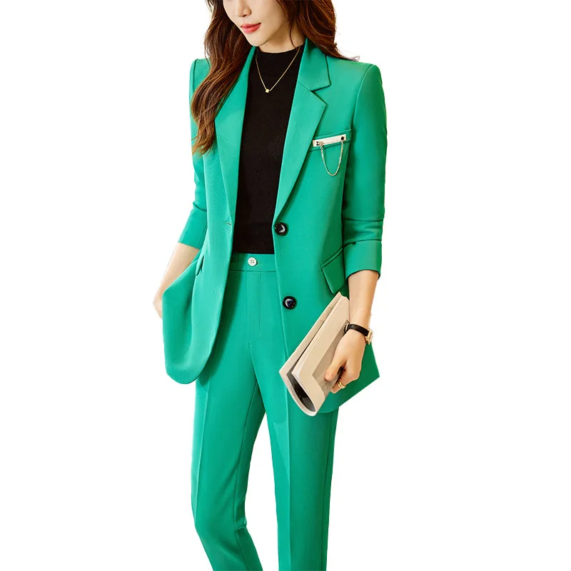 OEM Wholesale 2 Piece Solid Set for Women Business Office Lady Work Wear Two Button Clothes Blazer with Trousers Women's Vintage Suit OEM Wholesale 2 Piece Solid Set for Women Business Office Lady Work Wear Two Button Clothes Blazer with Trousers Women's Vintage Suit