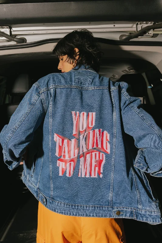Pink Fonted Trucker Jacket Welt Pockets Slit Pockets Flap Pockets