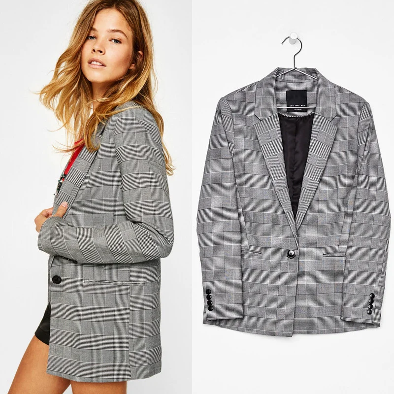 Plus Size Women Casual Loose One Button Plaid Long Sleeve Lapel Blazer High-End Women's Suit Plus Size Women Casual Loose One Button Plaid Long Sleeve Lapel Blazer High-End Women's Suit