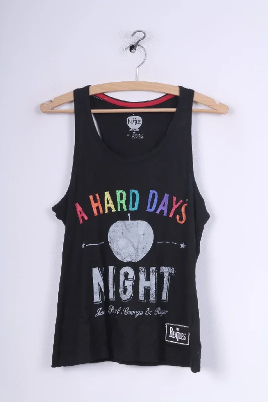 Primark The Beatles Womens 10/12 M Shirt Tank Top Graphic Cotton Black A Hard Days Night ribbed tank top