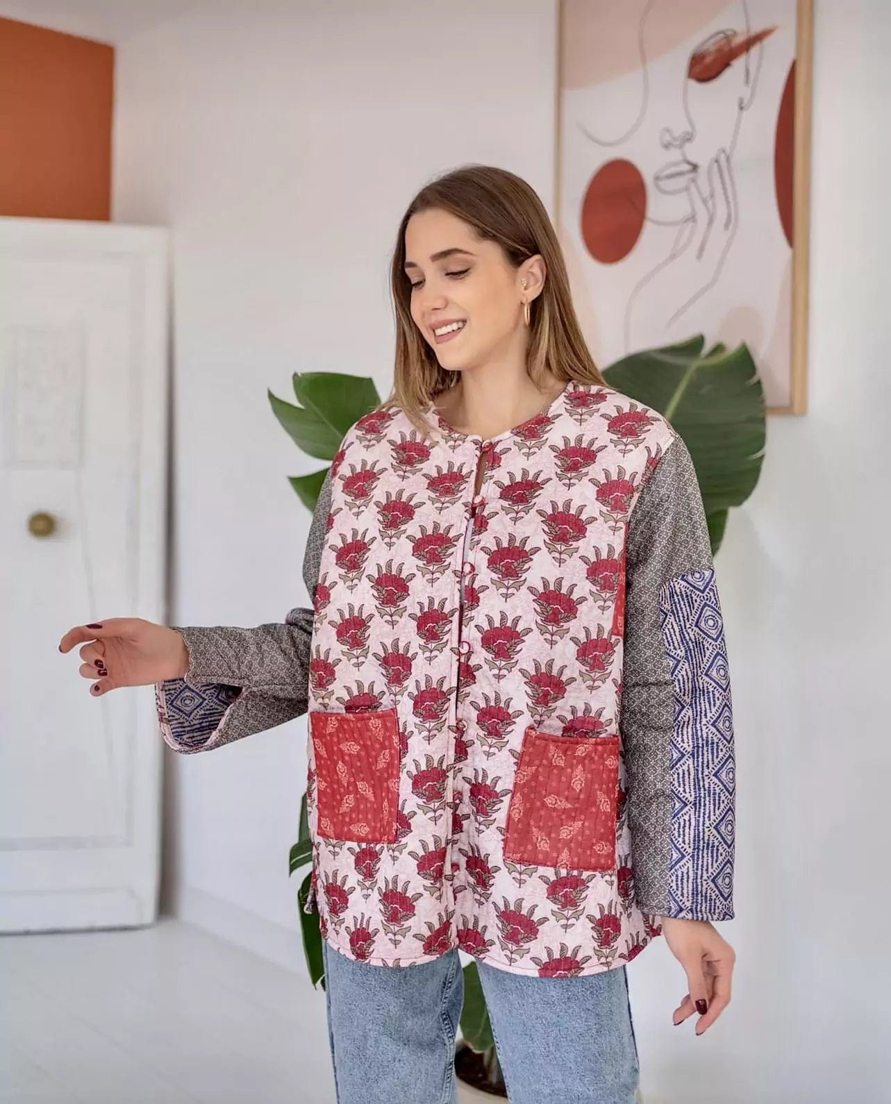 Printed Quilted Jacket Satin Fabric Silk Fabric Chiffon Fabric