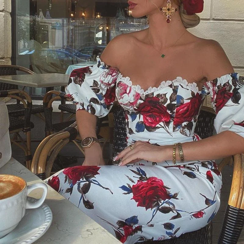 Printed sexy lace dress