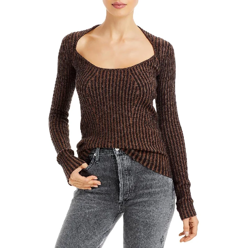 Proenza Schouler Womens Scoop Neck Ribbed Pullover Sweater Short Sleeve Top