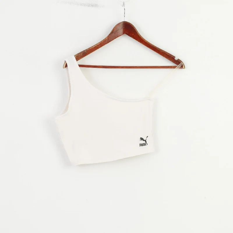 Puma Women M Top White Cotton Crop Sleevelees One Arm Summer Stretch Tank Top black tank top