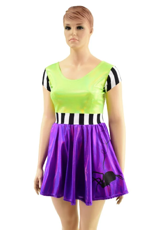 Purple and Green Halloween Spider Skater Dress