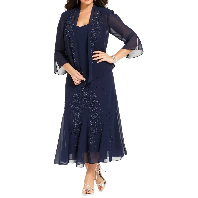 R&M Richards Womens Plus Crepe Beaded Dress With Jacket Satin Jacket Silk Jacket Chiffon Jacket R&M Richards Womens Plus Crepe Beaded Dress With Jacket Satin Jacket Silk Jacket Chiffon Jacket