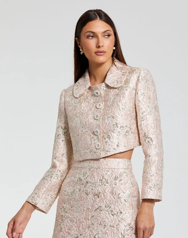 Pearl Button Brocade Cropped Jacket Cotton Jacket Linen Jacket Terry Jacket