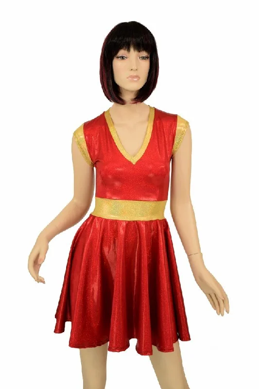 Red & Gold Skater Dress